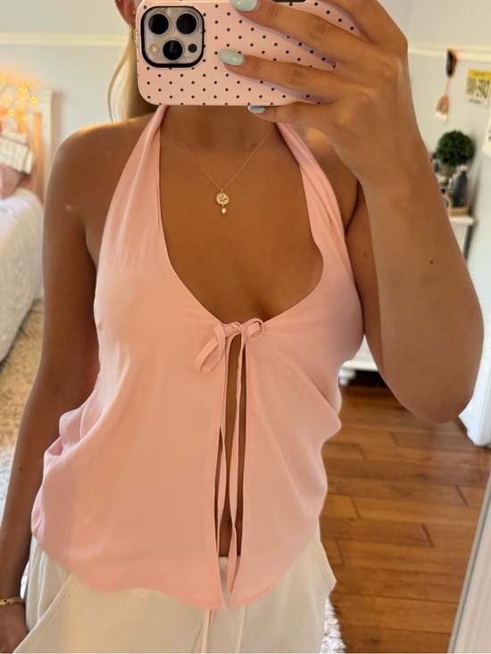 Edikted Tops - Edikted Light Pink Halter Tie-Front Camisole